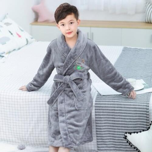 Winter Flannel Bathrobe for Baby Boys High Quality Children Warm Coral Fleece Sleepwear Cartoon Bear Pjajmas Homewear Clothes