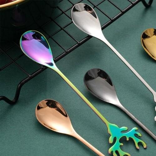 1pcs New Steel Creative Spoon Antlers Shaped Coffee Tiny Stirring Dessert Spoon Ice Spoons Antlers Christmas Spoon Tea F6Q8