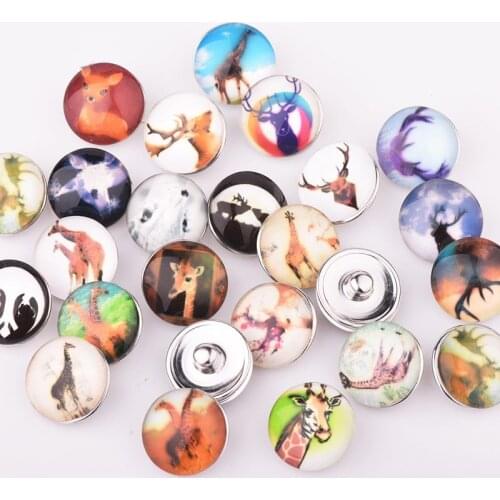 10PCs Assorted Giraffe Pattern Snap Button Charm Beads for DIY Leather Bracelet Beach Jewelry 18mm Interchangeable Snap Button