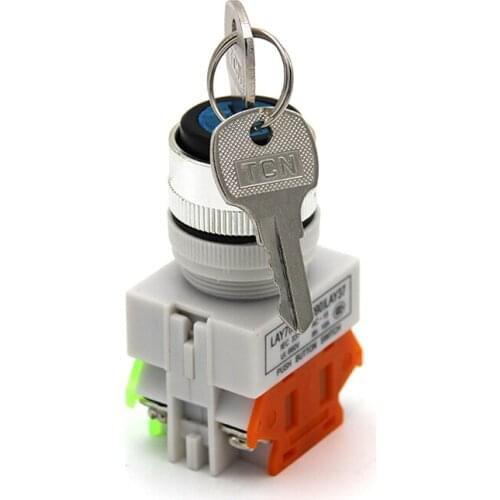 10PCS Y090-11Y2 LAY37 22mm 220V 1 ON 1 OFF Power Self-locking Key Knob Switch with 2 Block