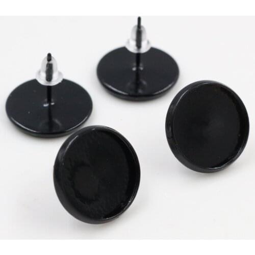 14mm 20pcs/Lot Black Colors Plated Earring Studs,Earrings Blank/Base,Fit 14mm Glass Cabochons,Earring setting-M4-22