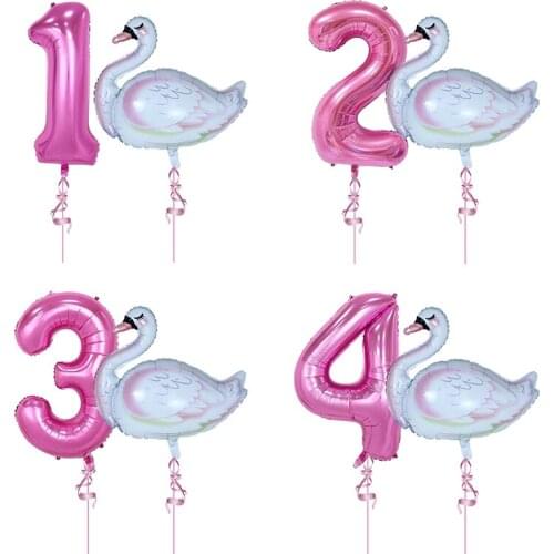2pcs white swan Aluminum Balloon 40 Inch Pink Number Hawaiian Theme Summer Party girls Birthday Gift Decor Baby Shower Supplies