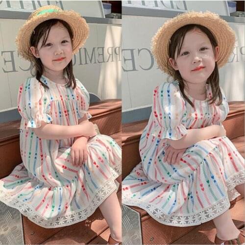 2021 Summer Baby Girls Love Pattern Dress, Princess Kids Sweet Clothing 6 pcs/lot