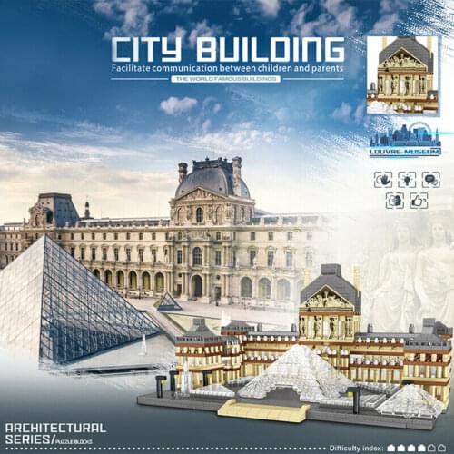 3377Pcs Louvre Museum Paris France Building Blocks DIY Educational Toys Famous Architecture Micro Bricks for Kids Adults