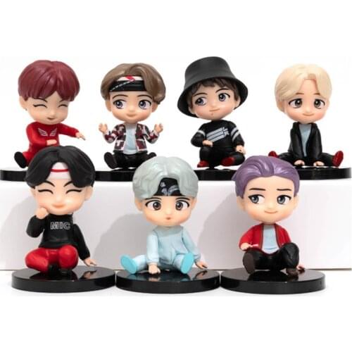 7pcs/lot New Trending kpop tiny Korea super stars kawaii cute figures stand sit styles model toy collectible gift for boy girl