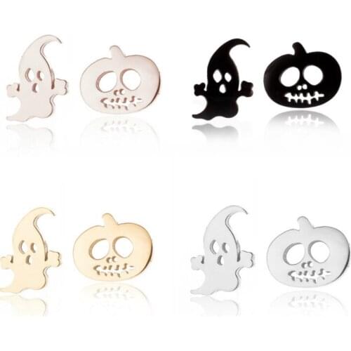 Stainless Steel Asymmetrical Stud Earrings Unisex Simple Halloween Ghost Pumpkin Ghost Earrings Boys Girls Fashion Punk Jewelry