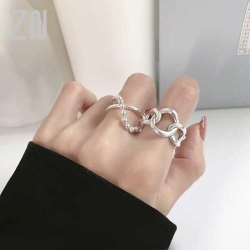 ZN Fashion Jewelry Gifts Vintage Irregular Hollow Geometric Circle Chain Beads Ring Women Personality Copper Silver Plated Rings