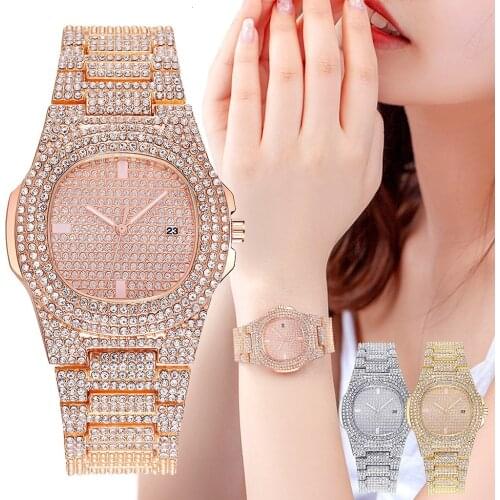 Hot Sale Women Rose Gold Crystal Diamond Wristwatches Casual Ladies Female Bling Steel Bracelet Quartz Watches Relogio Feminino