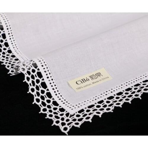 D609: White premium cotton lace handkerchiefs 12 piece/pack blank crochet hankies for women/ladies wedding gift
