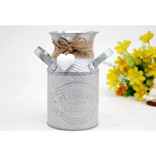 Rustic Cylindrical Flower Pots Watering Milk Jug Vase with Double Handle Coffee Pot Shaped Flower Pot Vintage Primitive Country