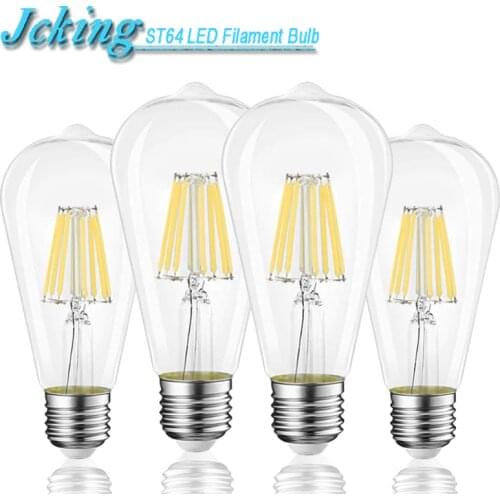 JCKing ST64 Dimmable 2W/4W/6W/8W E26/E27 Base LED Filament Bulbs,ST64 Clear Glass LED Vintage Edison Bulbs