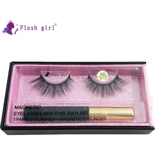 Flash Girl Magnetic False Eyelashes Liquid Eyeliner Set W12 Natural Fake Eyelash Extension Waterproof Long Lasting Makeup Kit