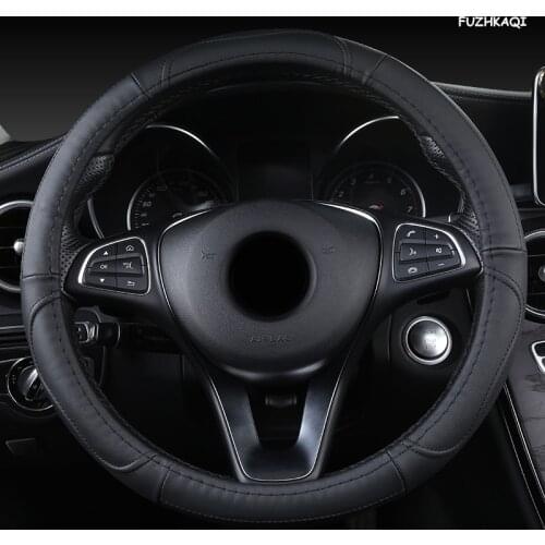 FUZHKAQI Leather Car Steering Wheel Cover For Jaguar XF XE F Pace XJ X-type Ruitar E Pace Emblem S-type