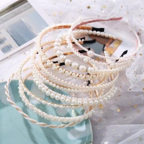Exquisite Acrylic Headband Rose Flower White Imitation Pearl Hair Jewelry For Women Gifts 14.7cm, 1 Piece