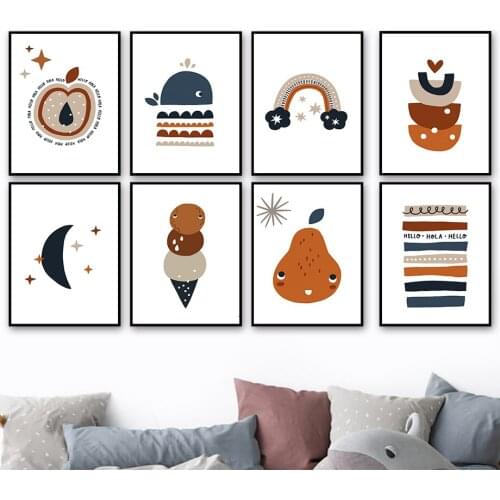 Ice Cream Whale Rainbow Pear Apple Moon Star Wall Art Canvas Painting Nordic Posters And Prints Wall Pictures Kids Room Decor