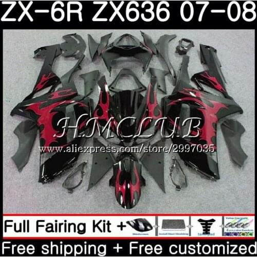 Body For KAWASAKI NINJA ZX 6R 6 R 600CC red flames ZX636 2007 2008 54HC.19 ZX600 ZX-636 ZX6R 07 08 ZX 636 ZX-6R 07 08 Fairing