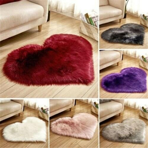 Artificial Wool Living Room Bedroom Soft Area Mat Long Hairy Rug Blue White Pink Shaggy Carpet Love Heart Shape Fur Rugs