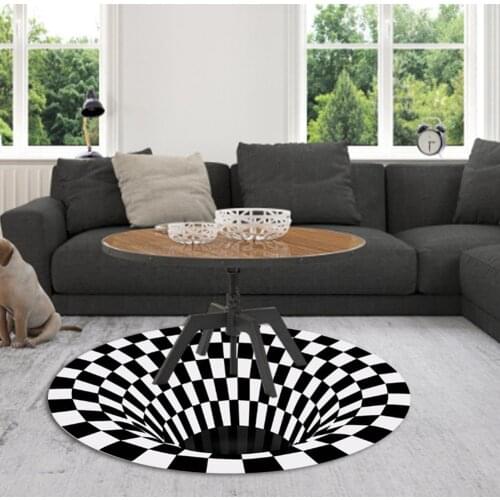 Round Home Carpet Rugs Black White Grid Carpet 3D Illusion Vortex Room Bedroom Anti-Slip Floor Mats Home Carpet Rugs