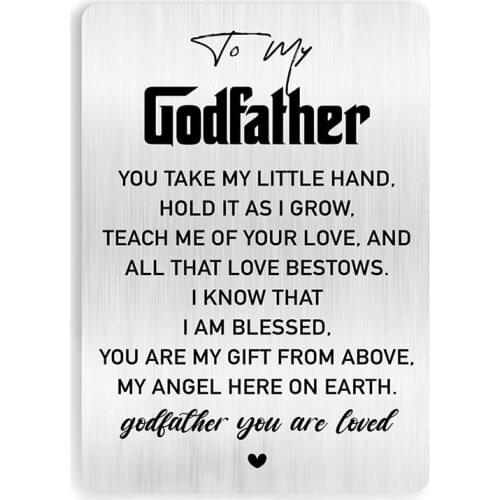 Best Godfather Gifts, to My Godfather Love Note Engraved Metal Wallet Inserts Card, Fathers Day Gifts for Godfather DIY Custom