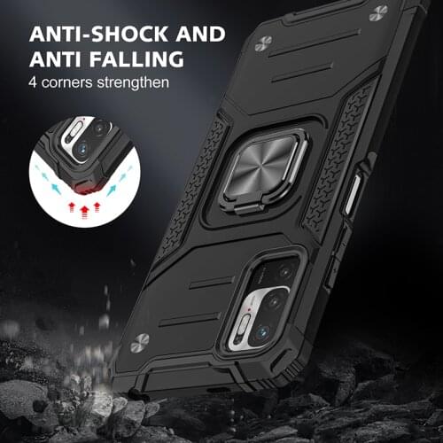 Magnetic Metal Ring Stand Armor Shockproof Case For Xiaomi Redmi Note 10 5G 10S 10 Pro Soft TPU Hard PC Protective Back Cover