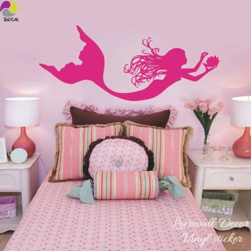 Cute Ocean Mermaid Wall Sticker Bedroom Baby Nursery Cartoon Shell sea Beach Nymph Girl Wall Decal Sofa Bathroom Vinyl Decor