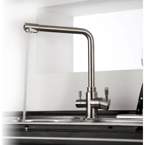 Multi-function water filter sink drink tap 304 stainless steel kitchen drinking faucet double handle brushed