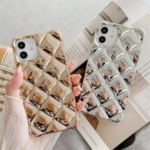 Fashion Plating Diamond Lattice Phone Case For iPhone 12 11 Pro Max Mini XS Max XR X 8 7 Plus 12 11 Pro 11 Soft TPU Back Cover