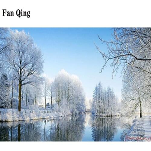 Fashion 5D Home Decor DIY Diamond Painting Riverside Snow scene Cross stitch Wall Sticker Mosaic Diamond Embroidery Painting
