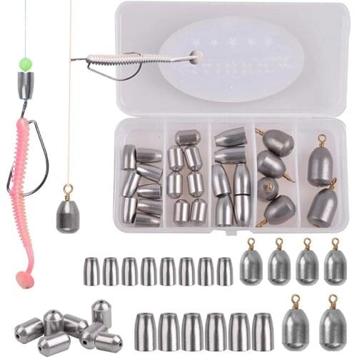 27Pcs/Box Fishing Iron Sinker Weights Kit Worm Bullet Sinker Weights For Bass Pike Saltwater Freshwater Fishing Accessories