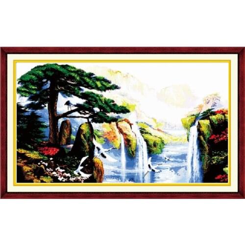 Heaven road cross stitch kit Chinese mountain river stamped fabric 14 11ct hand embroidery DIY handmade needlework supplies bag