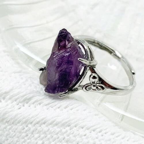 Momiji Amethyst Open Rings for Women Silver Color Adjustable Natural Stone Crystal Ring Fashion Jewelry Gifts