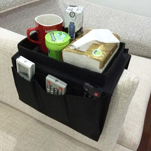 Sofa Armrest Organizer with 4 Pockets and Cup Holder Tray Couch Armchair Hanging Storage Bag for TV Cellphone Magazine Drinks Sn
