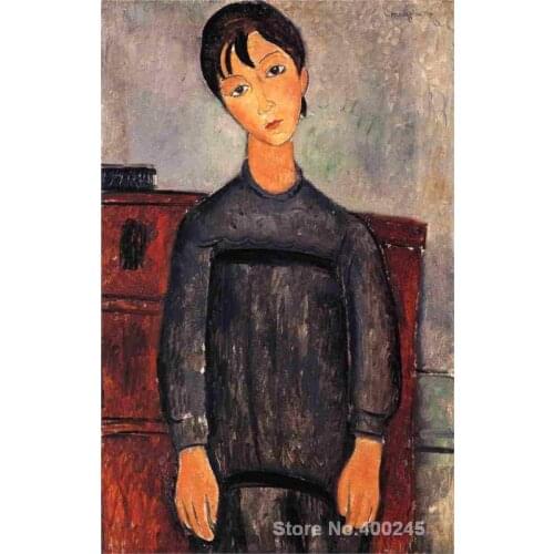 Portriat oil Painting for Living room Little Girl in Black Apron by Amedeo Modigliani Hand painted High quality