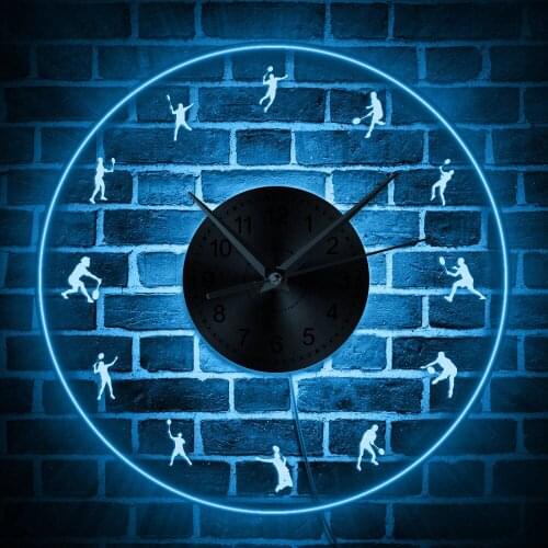 Badminton Player Silhouette LED Color Changing Decorative Wall Clock Badminton Racket Modern Sport Wall Light Gift For Athlete