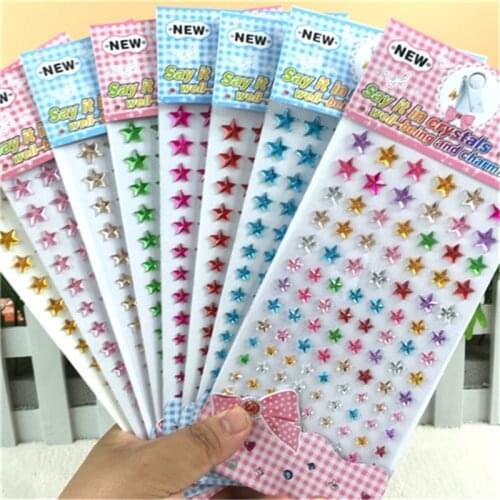 Different sizes, mixed colors Crystal Acrylic Five-pointed star Stickers Kids Toys Self Adhesive Rhinestones sticker Children
