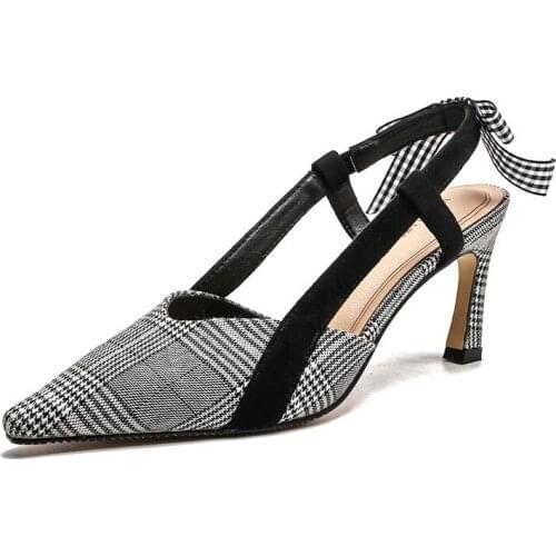 Women Sandals High Heel Gladiator Fashion Shoes None-Woven Slip On 7CM Thin High Heels Pointed Toe Butterfly-knot Shallow gray