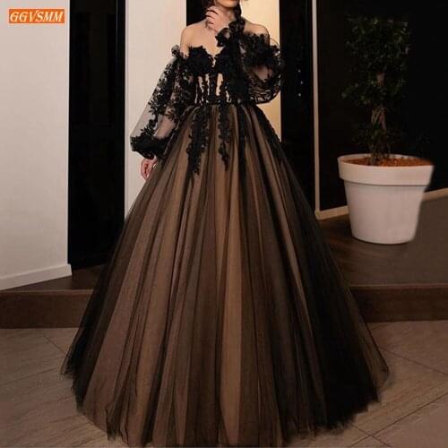 Sexy Evening Gowns Long Sleeves Appliqued Tulle A Line Women Evening Dresses Party 2020 Custom Made Vestidos De Fiesta De Noche