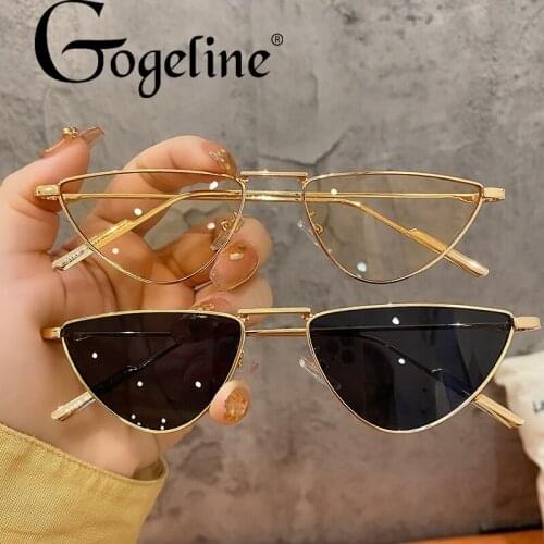Small Brand Designer Cat Eye Sunglasses Women Cute Sexy Triangle Sun Glasses For Women Metal Frame Cateye Oculos Vintage Green