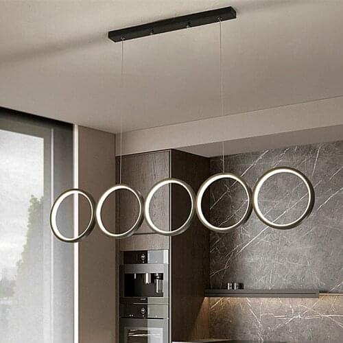 LED ring pendant light Simple black pendant light Dining Room Nordic Creative long wire light Coffee Shop kitchen pendant light