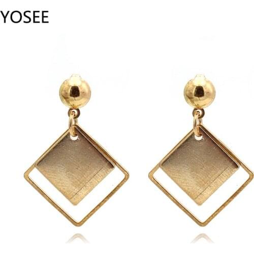 High Quality 2018 Earrings For Women Hot Sale Dangle Long Gold gold Color Hollow Pattern Square Drop Earring Bijouterie