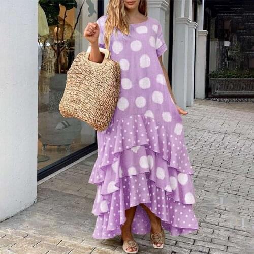 Women Irregular Elegant Dress Vintage Polka Dot Layered Dress 2021 VONDA Vintage Holiday Party Ruffled Long Vestido Plus Size