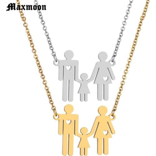 Maxmoon Mama Girl Boy Silver Color Stainless Steel Necklaces For Kid Family Necklace for Women Jewelry collares joyeria