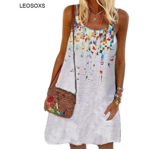 2021 New Summer Womens Clothing Sleeveless Printed Dress Loose Sling Beach Dress Harajuku Casual Dress