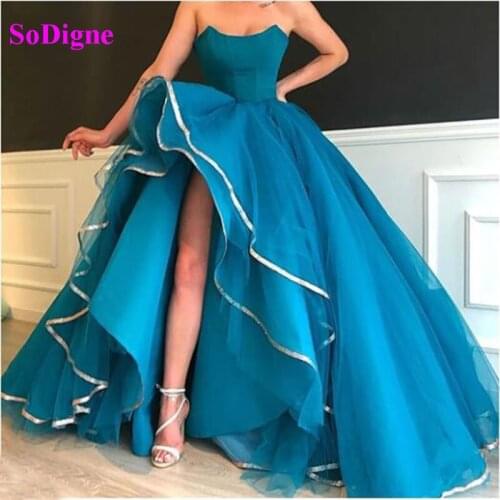 SoDigne Tull Prom Dresses Sexy Sweetheart Side Slit Arabic Evening Gown Elegant Women Simple Party Dress For Celebrity