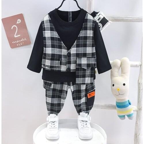 Spring Autumn Children Baby Boys Cotton Patchwork Vest T-shirt Pants 2Pcs/Sets Infant Out Kid Fashion Toddler Clothing Tracksuit
