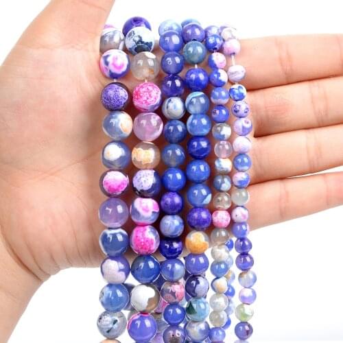 1Strand/Lot 6/8/10mm Natural Stone Purple Blue Fire Agate Round Beads Loose Spacer Bead For Jewelry Making DIY Accessories