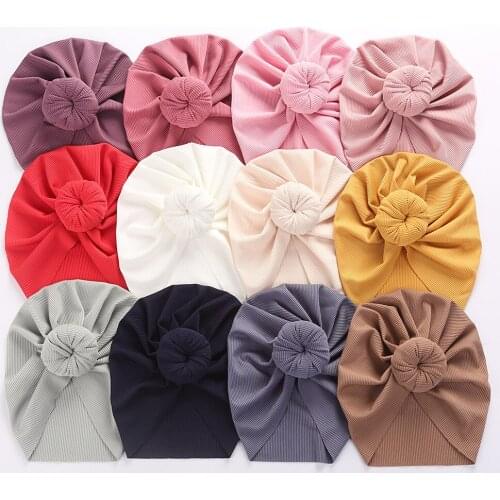 1 PCS 17.5*20 CM Candy Color Round Ball Newborn Hats Fashion Knitting Striped Donut Infant Caps Baby Turban Kids Birthday Gifts