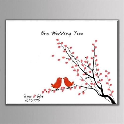 1Pcs Love Birds Wedding Signs Fingerprint Tree Signature Canvas Print Wedding Decoration Wedding Ingerprint Signature
