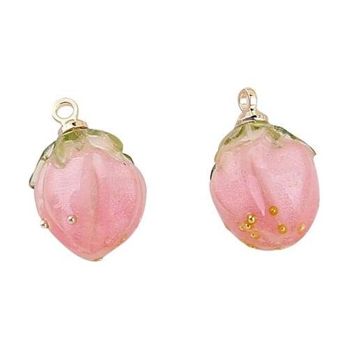 Sweety Pink Strawberry Fruit Acrylic Resin Charms DIY Ornament Accessories 3D Jewelry Earring Floating Pendant Material 10pcs