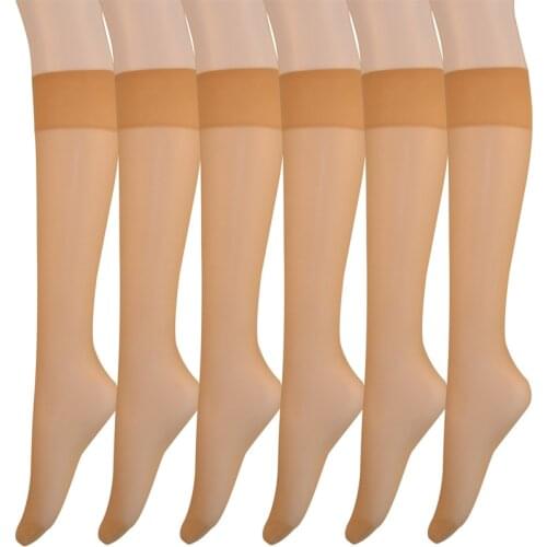 2261 12 Pair Pack Women Nylon Knee High Socks Ladys 20D Transparent Silk Nylon Knee Hi Socks Girls Over Knee Socks